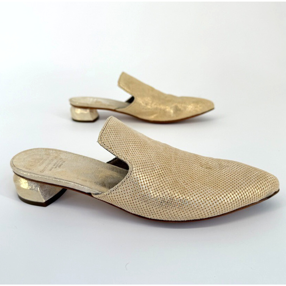 Officine Creative Sage Mules Pointed Toe Gold Slip On Leather Italy Size EU 35.5